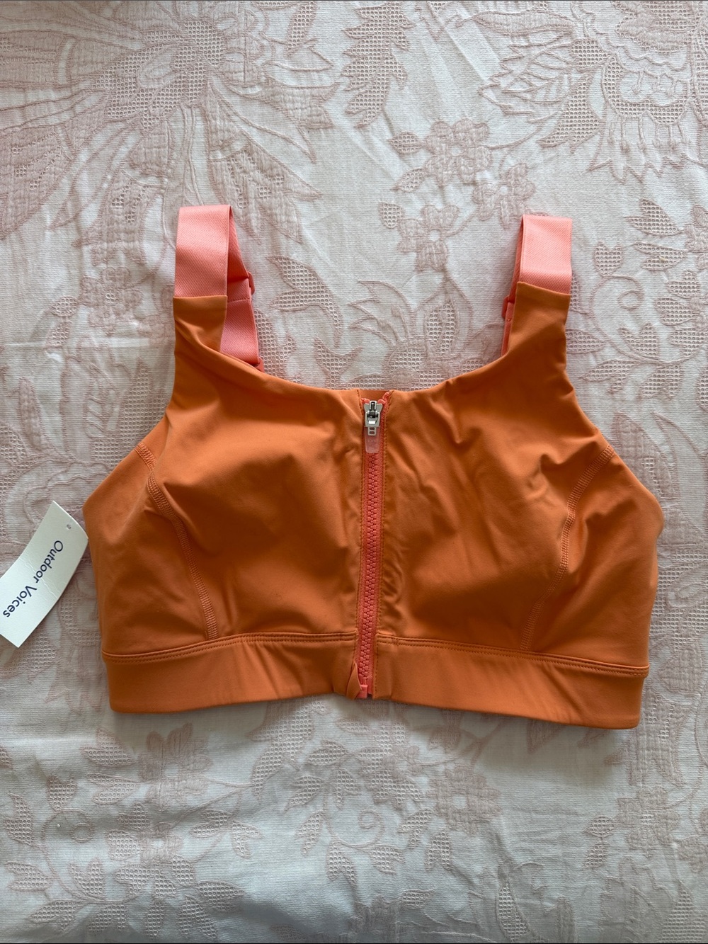 NWT Outdoor Voices Powerhouse Front-Zip Orange Sports Bra S/M DD